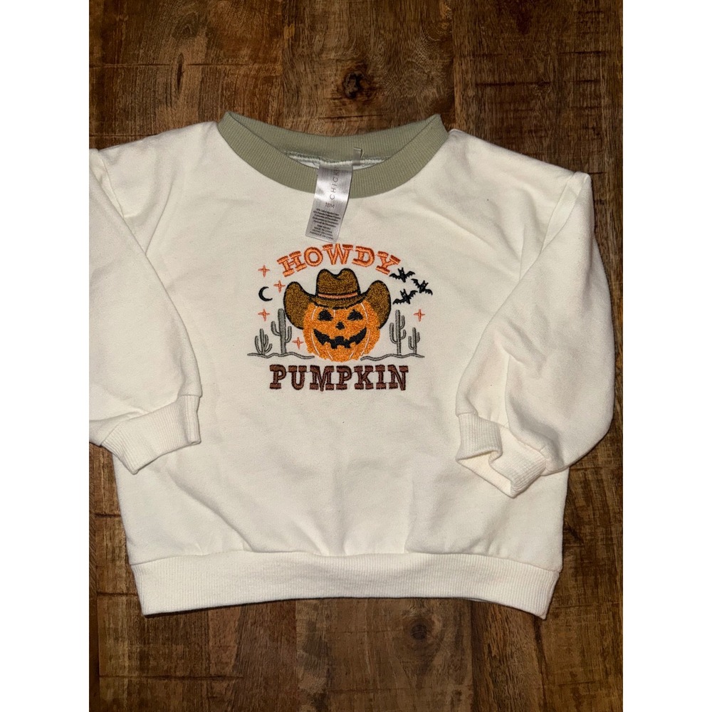 Chickpea Howdy Pumpkin Western Halloween Sweatshirt Toddler 18M Cream Sage